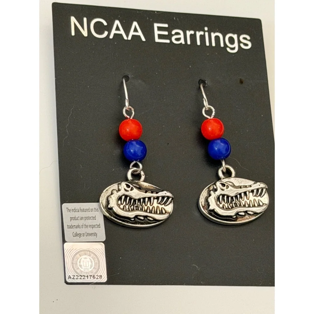 NCAA Florida Gators Dangle‎ Earrings Orange Blue Beads Silver Tone Logo UF Fan